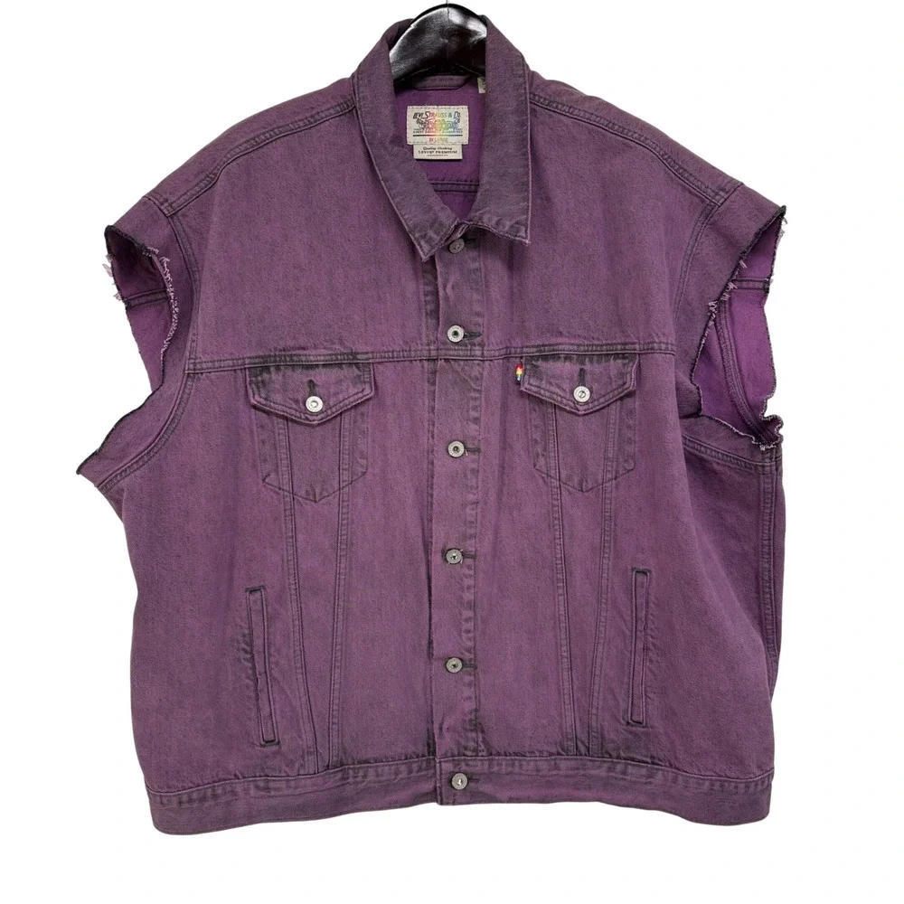 Levis Premium Pride Collection Purple Denim Vest XXL Sleeveless Trucker Jacket